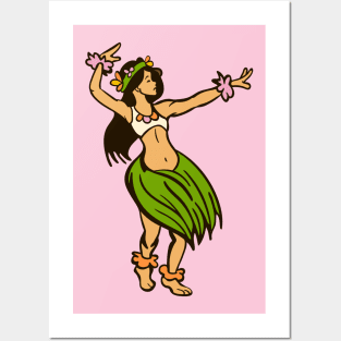 Retro Hawaiian Hula Dancer Cartoon Posters and Art